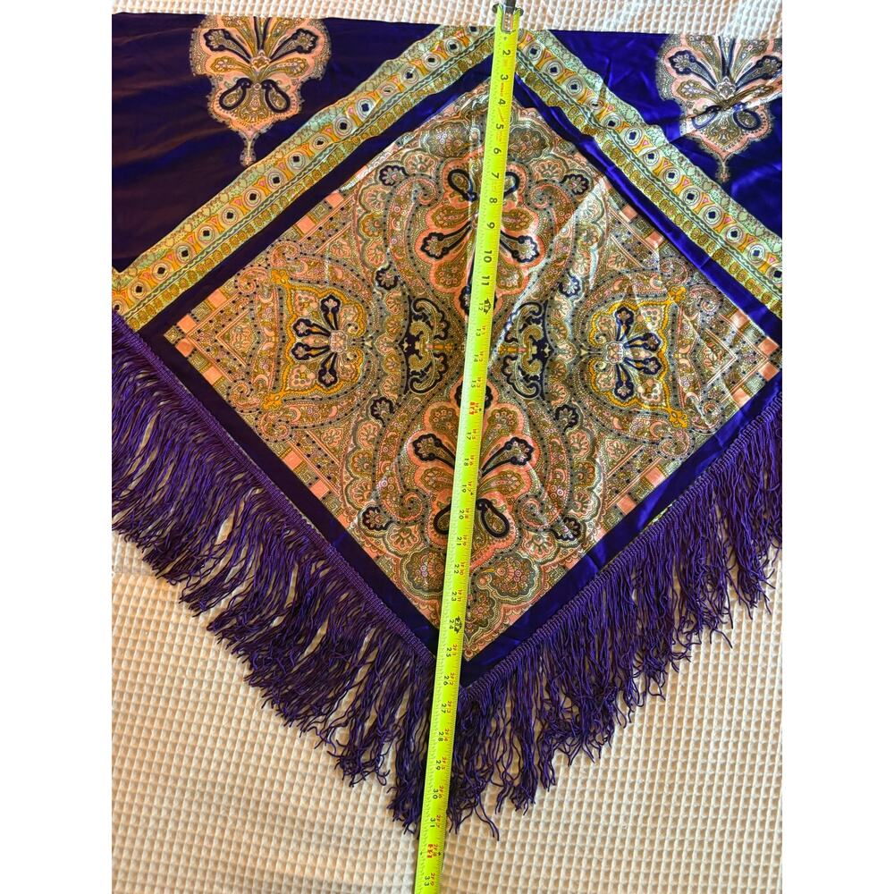Vintage Purple Paisley Fringe Scarf Shawl 55" Boho Retro Floral - Picture 9 of 11
